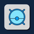 Filled outline Robot vacuum cleaner icon isolated on blue background. Home smart appliance for automatic vacuuming