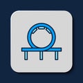 Filled outline Roller coaster icon isolated on blue background. Amusement park. Childrens entertainment playground Royalty Free Stock Photo