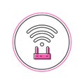 Filled outline Router and wi-fi signal icon isolated on white background. Wireless ethernet modem router. Computer