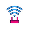 Filled outline Router and wi-fi signal icon isolated on white background. Wireless ethernet modem router. Computer