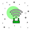 Filled outline Router and wi-fi signal icon isolated on white background. Wireless ethernet modem router. Computer
