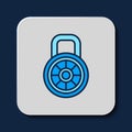 Filled outline Safe combination lock icon isolated on blue background. Combination padlock. Security, safety, protection