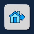 Filled outline Sale house icon isolated on blue background. Buy house concept. Home loan concept, rent, buying a