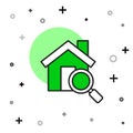 Filled outline Search house icon isolated on white background. Real estate symbol of a house under magnifying glass