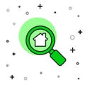 Filled outline Search house icon isolated on white background. Real estate symbol of a house under magnifying glass