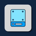 Filled outline Server, Data, Web Hosting icon isolated on blue background. Vector Royalty Free Stock Photo