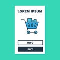 Filled outline Shopping cart and food icon isolated on turquoise background. Food store, supermarket. Vector Royalty Free Stock Photo