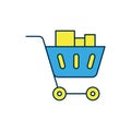 Filled outline Shopping cart and food icon isolated on white background. Food store, supermarket. Vector Royalty Free Stock Photo