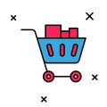 Filled outline Shopping cart and food icon isolated on white background. Food store, supermarket. Vector Royalty Free Stock Photo