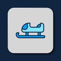Filled outline Sled icon isolated on blue background. Winter mode of transport. Vector Royalty Free Stock Photo