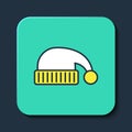 Filled outline Sleeping hat icon isolated on blue background. Cap for sleep. Turquoise square button. Vector