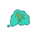 Filled outline Sleepy icon isolated on white background. Sleepy zzz talk bubble. Vector