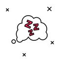 Filled outline Sleepy icon isolated on white background. Sleepy zzz talk bubble. Vector