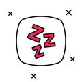 Filled outline Sleepy icon isolated on white background. Sleepy zzz talk bubble. Vector