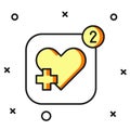 Filled outline Smartphone with heart rate monitor function icon isolated on white background. Flat filled outline style