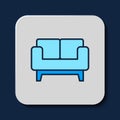 Filled outline Sofa icon isolated on blue background. Vector