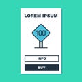 Filled outline Speed limit traffic sign 100 km icon isolated on turquoise background. Vector