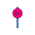 Filled outline Speed limit traffic sign 60 km icon isolated on white background. Vector
