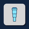 Filled outline Spyglass telescope lens icon isolated on blue background. Sailor spyglass. Vector