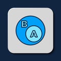 Filled outline Subsets, mathematics, a is subset of b icon isolated on blue background. Vector