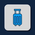 Filled outline Suitcase for travel icon isolated on blue background. Traveling baggage sign. Travel luggage icon. Vector