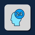 Filled outline Support operator in touch icon isolated on blue background. Concept for call center, client support