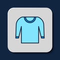 Filled outline Sweater icon isolated on blue background. Pullover icon. Vector