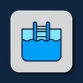 Filled outline Swimming pool with ladder icon isolated on blue background. Vector