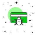 Filled outline System bug in credit card icon isolated on white background. Code bug concept. Bug in the system. Bug
