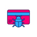 Filled outline System bug in credit card icon isolated on white background. Code bug concept. Bug in the system. Bug