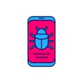 Filled outline System bug on mobile icon isolated on white background. Code bug concept. Bug in the system. Bug