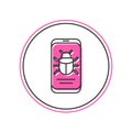 Filled outline System bug on mobile icon isolated on white background. Code bug concept. Bug in the system. Bug