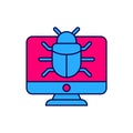 Filled outline System bug on monitor icon isolated on white background. Code bug concept. Bug in the system. Bug
