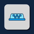 Filled outline Taxi car roof icon isolated on blue background. Vector