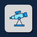 Filled outline Telescope icon isolated on blue background. Scientific tool. Education and astronomy element, spyglass