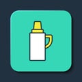 Filled outline Thermos container icon isolated on blue background. Thermo flask icon. Camping and hiking equipment
