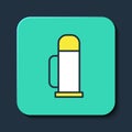 Filled outline Thermos container icon isolated on blue background. Thermo flask icon. Camping and hiking equipment