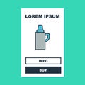 Filled outline Thermos container icon isolated on turquoise background. Thermo flask icon. Camping and hiking equipment