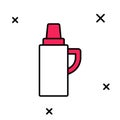 Filled outline Thermos container icon isolated on white background. Thermo flask icon. Camping and hiking equipment