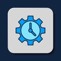 Filled outline Time Management icon isolated on blue background. Clock and gear sign. Productivity symbol. Vector