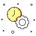 Filled outline Time management icon isolated on white background. Clock and gear sign. Productivity symbol. Flat filled