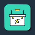 Filled outline Toolbox electrician icon isolated on blue background. Turquoise square button. Vector