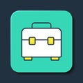 Filled outline Toolbox icon isolated on blue background. Tool box sign. Turquoise square button. Vector