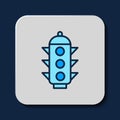 Filled outline Traffic light icon isolated on blue background. Vector Royalty Free Stock Photo