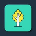 Filled outline Tree icon isolated on blue background. Forest symbol. Turquoise square button. Vector Royalty Free Stock Photo