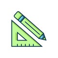 Filled outline Triangular ruler and pencil icon isolated on white background. Straightedge symbol. Drawing and