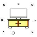 Filled outline TV table stand icon isolated on white background. Flat filled outline style with shadow. Vector Royalty Free Stock Photo