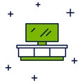 Filled outline TV table stand icon isolated on white background. Vector Royalty Free Stock Photo