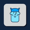 Filled outline Viking head icon isolated on blue background. Vector