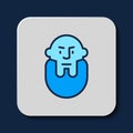 Filled outline Viking head icon isolated on blue background. Vector